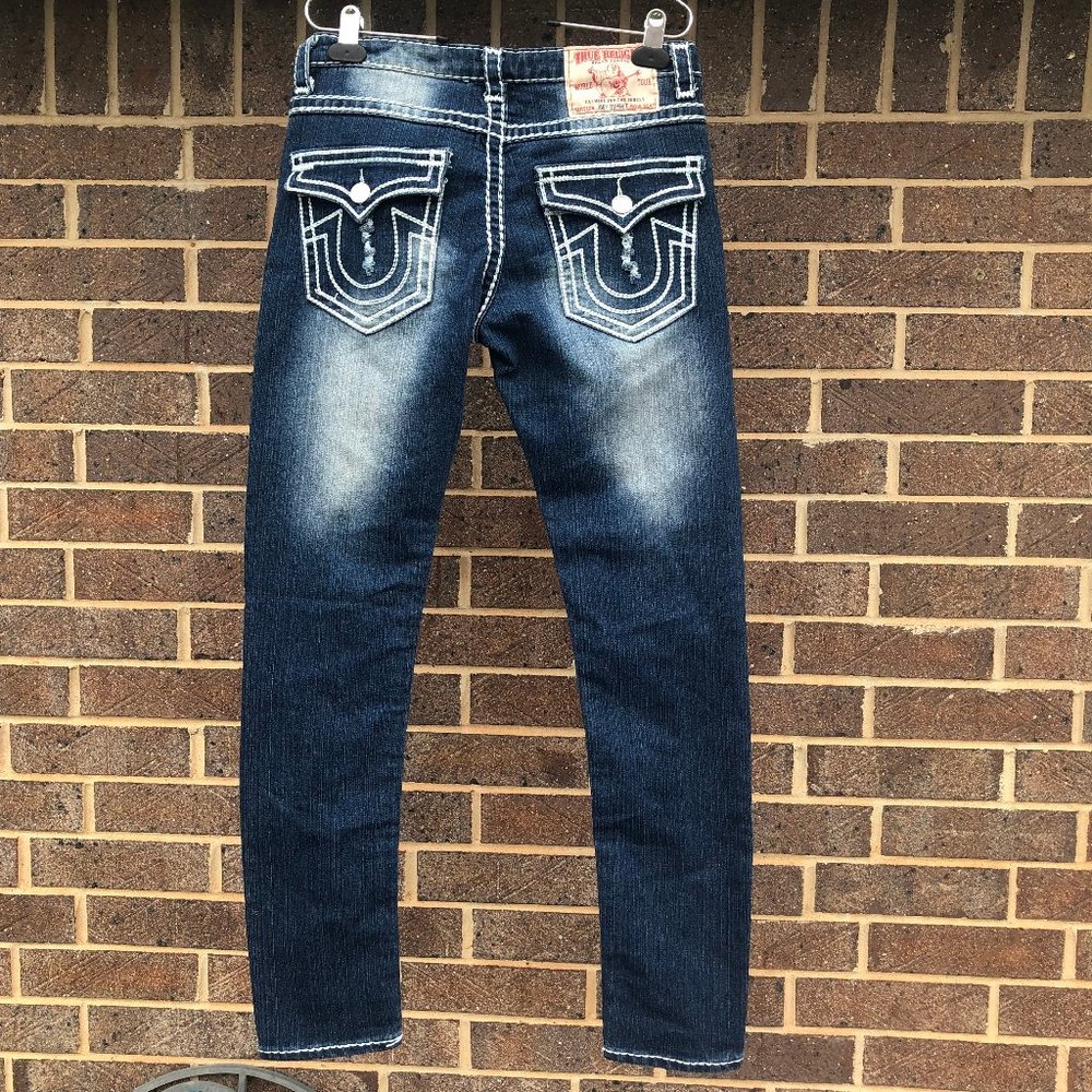 True Religion Men's Jeans Size 31 Dark Wash Skinny Distressed